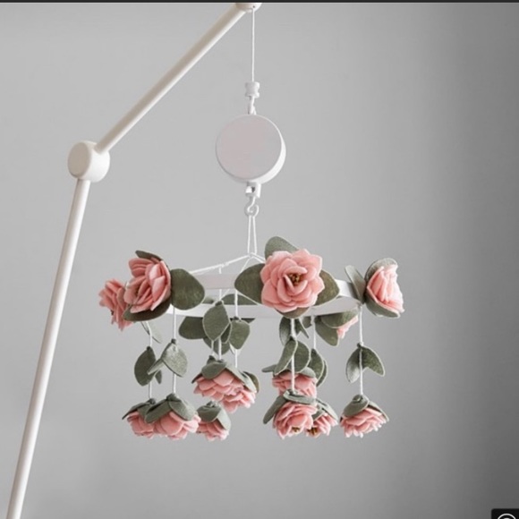 Pottery barn felted rose mobile with arm
